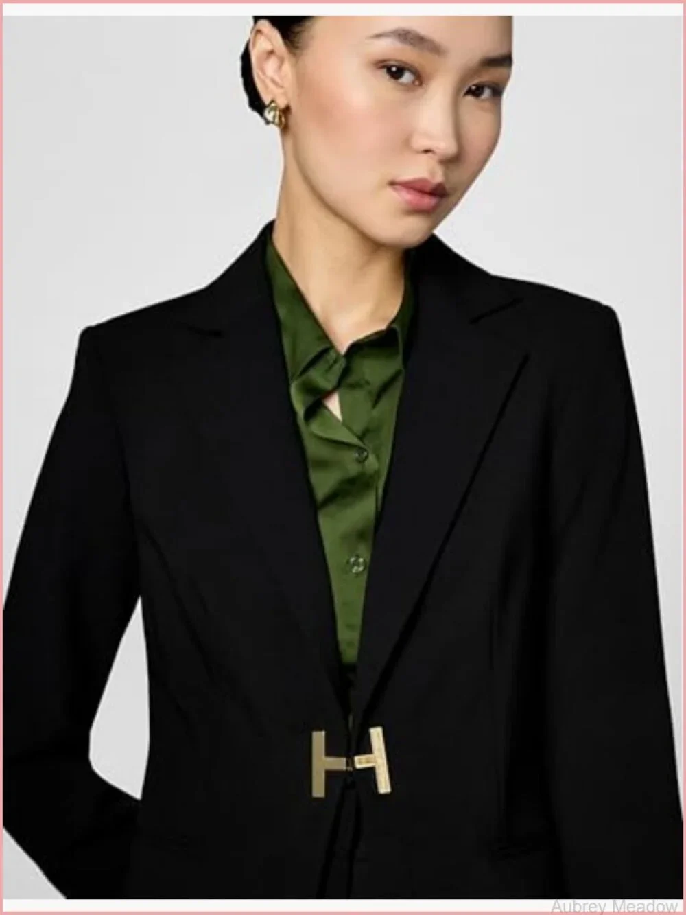 Women's H Closure Woven Blazer Office Workwear Suit Jacket